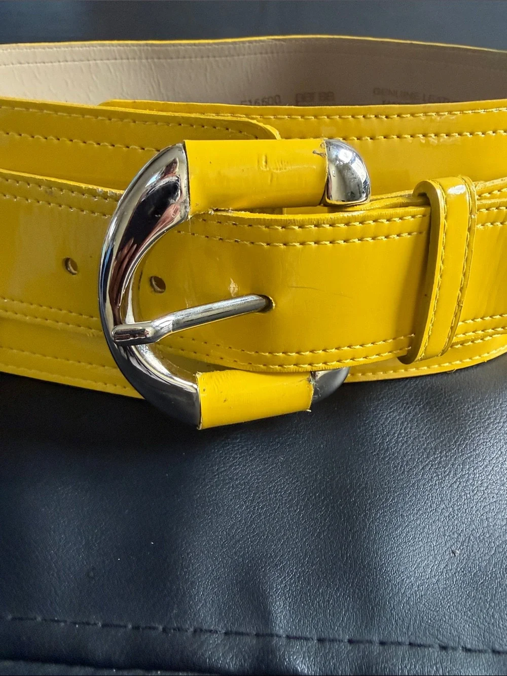 Per Se Mustard Yellow Genuine Leather Wide Waist Belt XS USA
